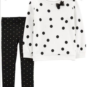 NWT Carters Black and White Polka Dot Sweater and heart legging Set size 4T